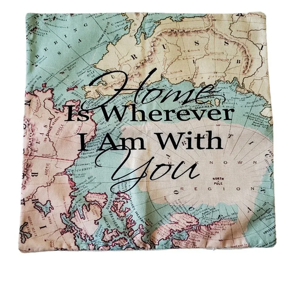 Smilyard World Map Pillow Cover Home‎ Is Wherever I Am With You